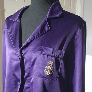 Green Label Lauren RL Purple Satin Women's Top with Embroidered Crest
